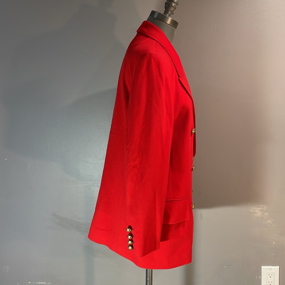 100% wool Jaeger double breasted blazer size 12 astounding quality gorgeous red! - Picture 6 of 17